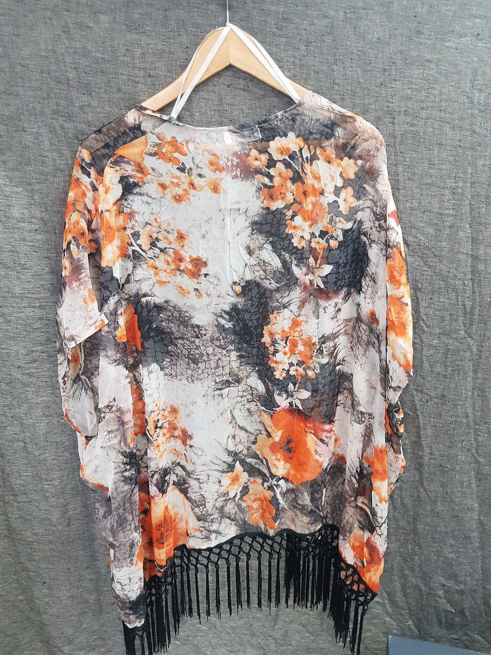 Abstract Orange Floral Kimono