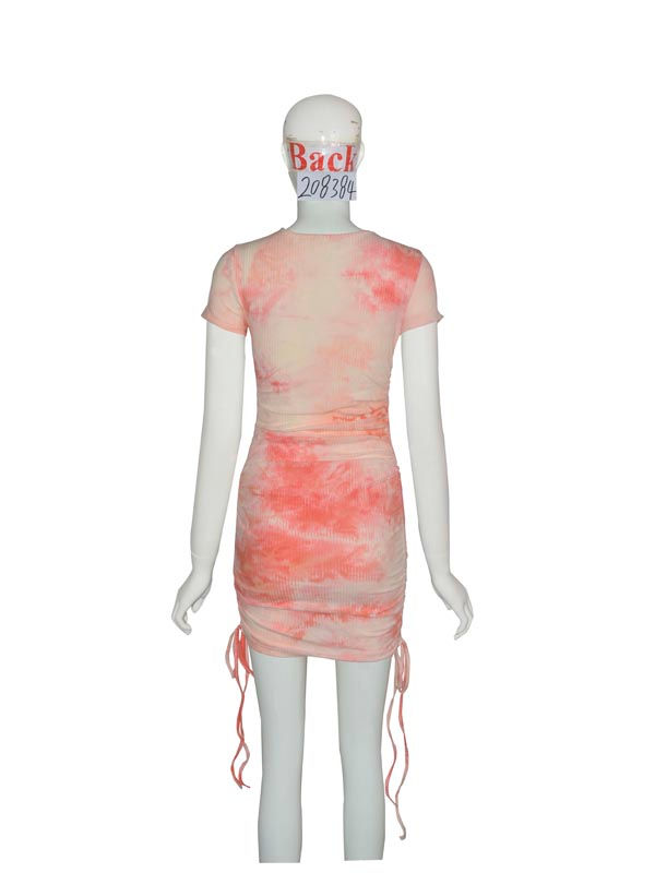 Thumbnail: Tie Dye Ruched Short Sleeve Fitted Dress