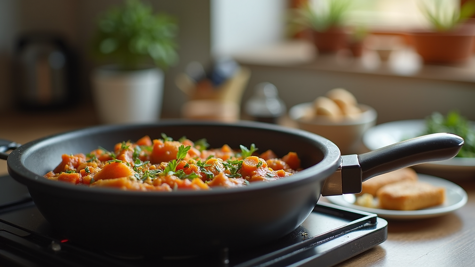 High angle view of electric pressure cooker with cooked food inside