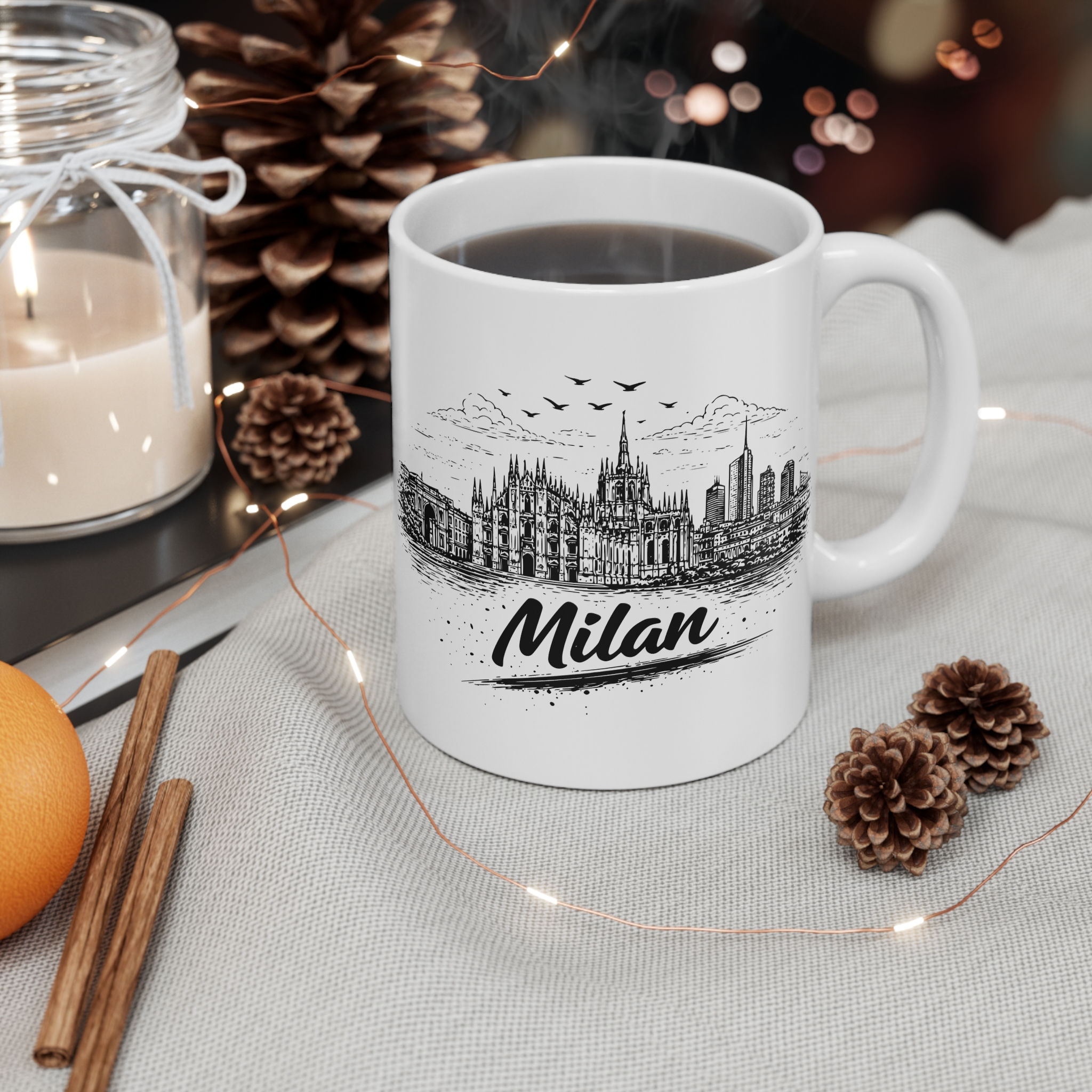 Milan Sketch Mug — Vintage Cityscape 11oz Travel Coffee Cup
