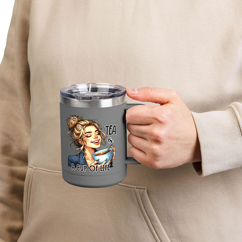 Thumbnail: Travel Mug -  Funny Coffee Tumbler 15oz | Happy Face on Front-Grumppy on Back