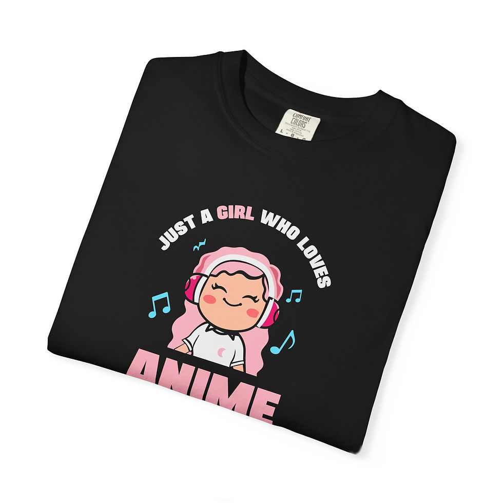 Thumbnail: Anime & Music T-Shirt — "Just a Girl Who Loves Anime and Music" Cute 