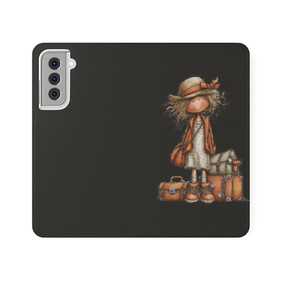 Thumbnail: Phone Flip Case — Cute Vintage Backpack Design, Card Slots