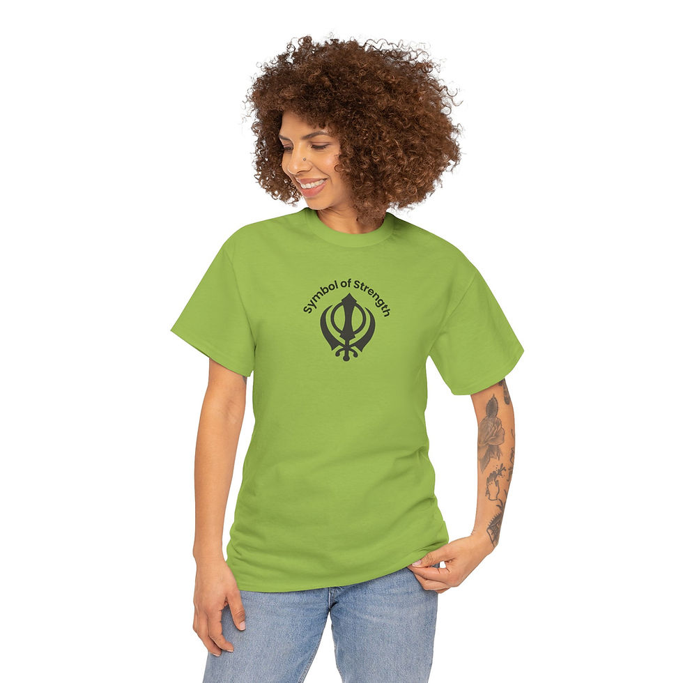 Thumbnail: Sikh Symbol-Themed Unisex Heavy Cotton Tee, Symbol of Strength