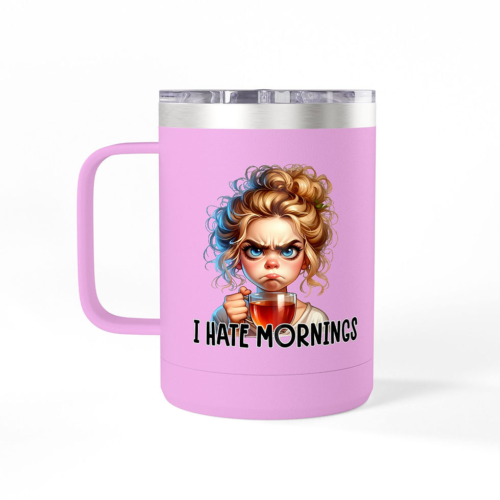 Thumbnail: Travel Mug -  Funny Coffee Tumbler 15oz | Happy Face on Front-Grumppy on Back