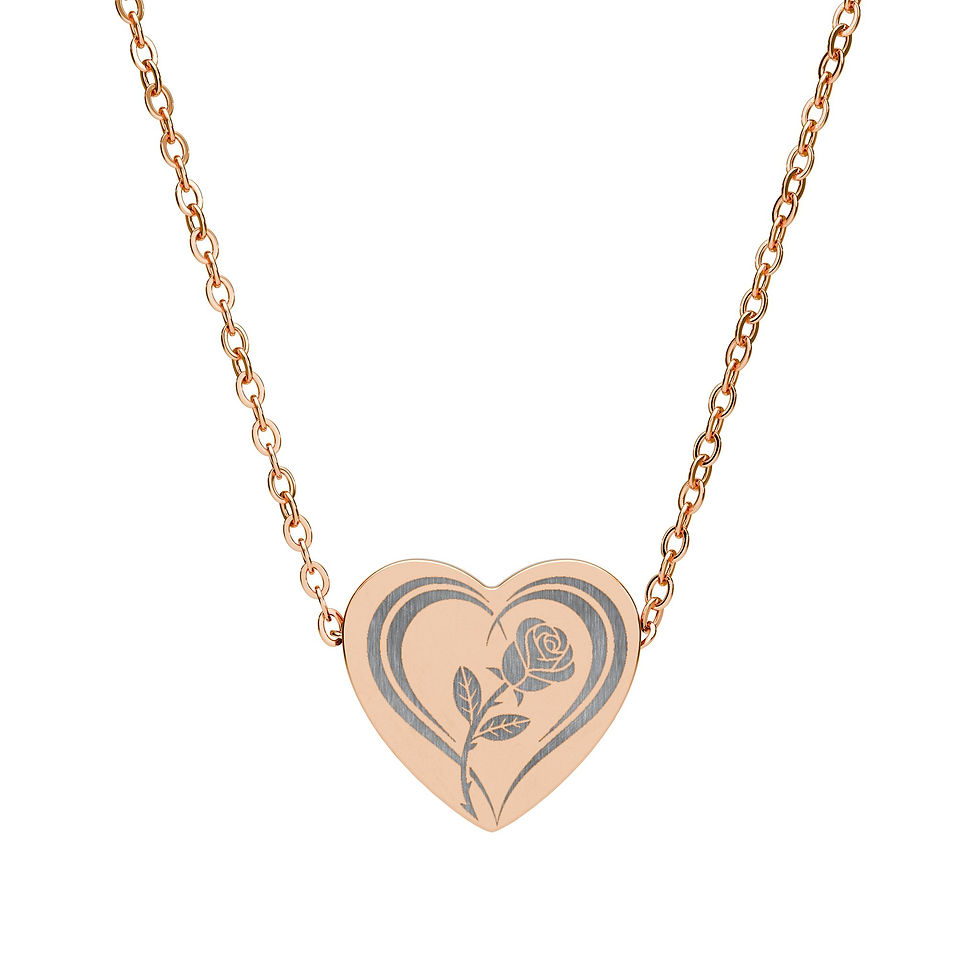Thumbnail: Heart Necklace with Engraved Rose Design, Gift for Her,  Romantic Gift