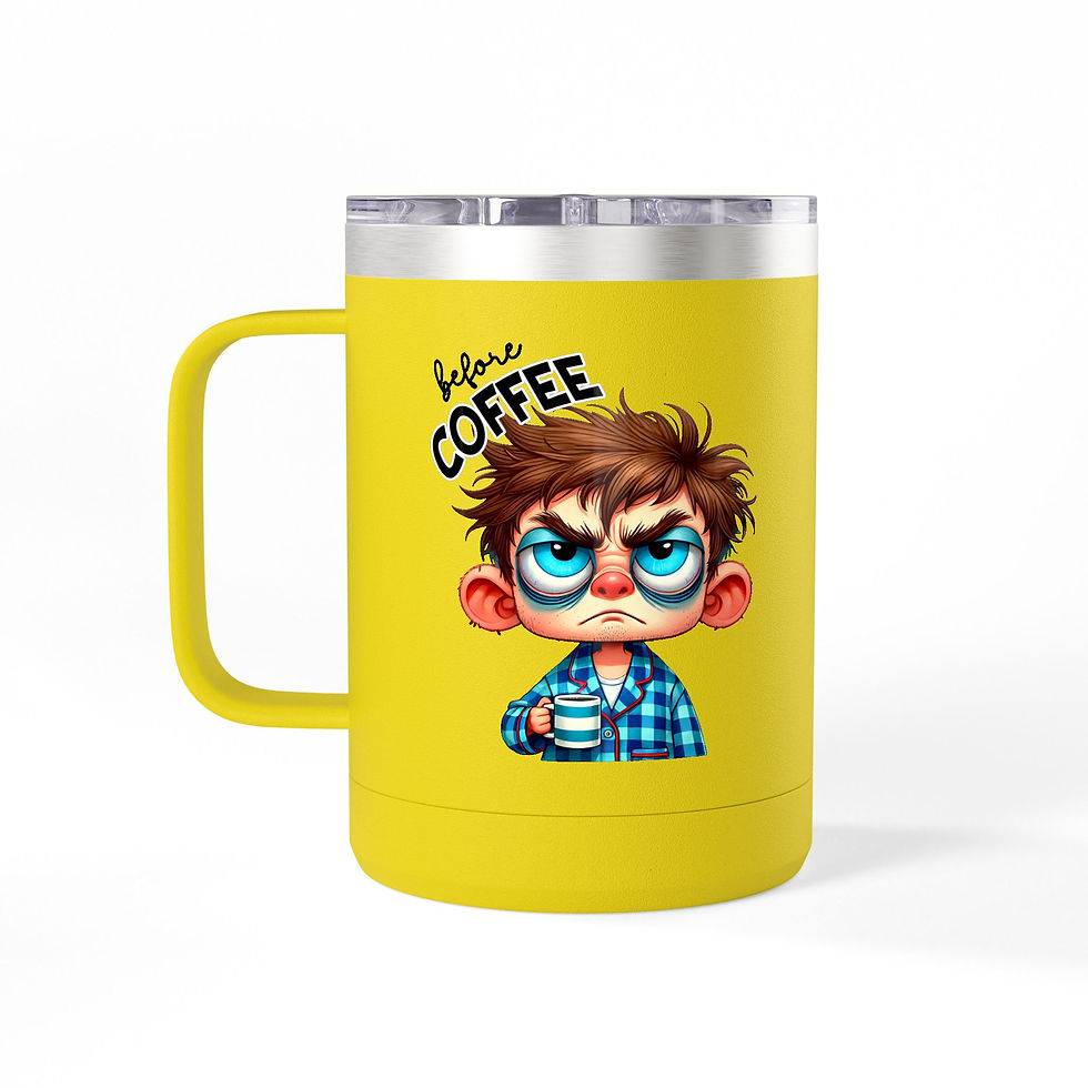 Thumbnail: Travel Mug -  Funny Coffee Tumbler 15oz | Happy Face on Front-Grumppy on Back
