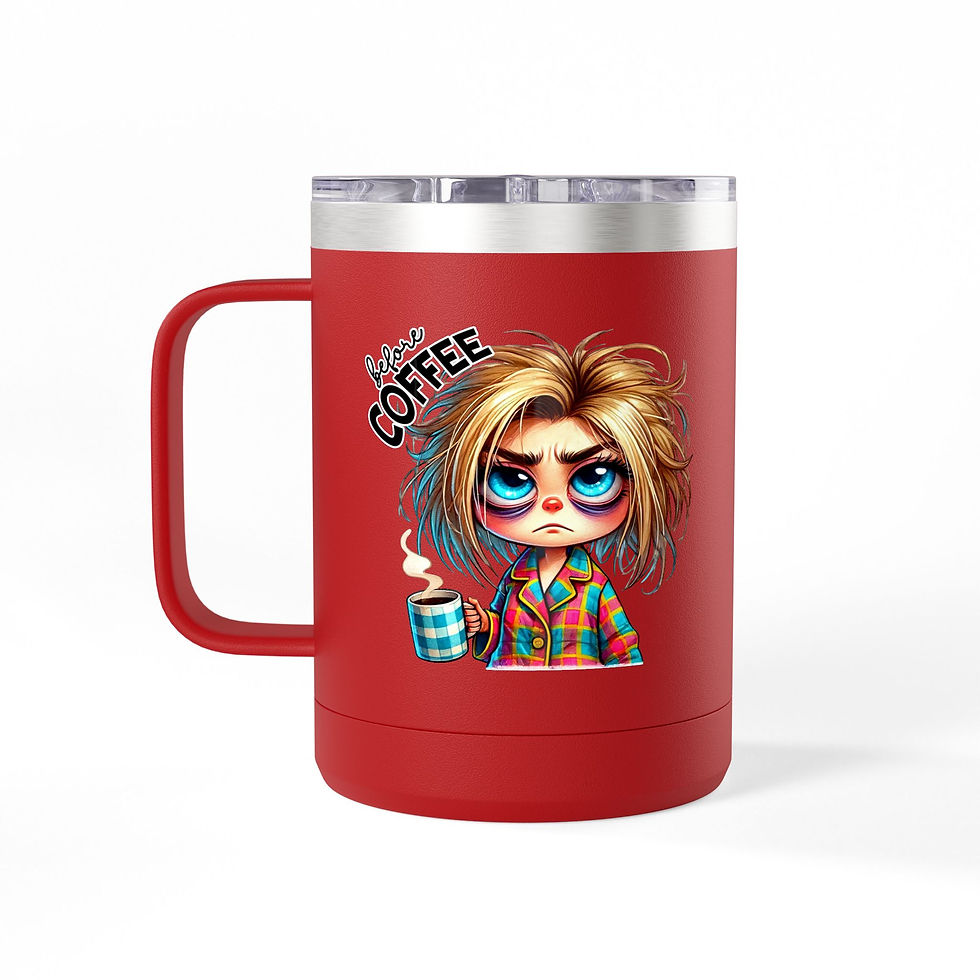 Thumbnail: Travel Mug -  Funny Coffee Tumbler 15oz | Happy Face on Front-Grumppy on Back