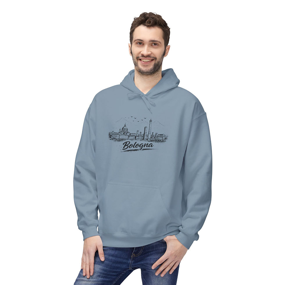 Thumbnail: Bologna-Melun Skyline Hoodie — Minimal French Cityscape Pullover