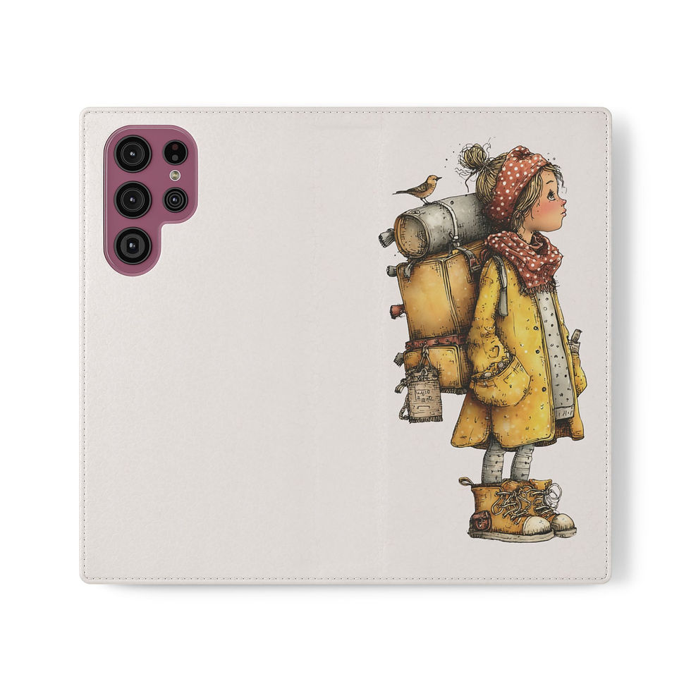 Thumbnail: Phone Flip Case — Cute Vintage Backpack Design, Card Slots