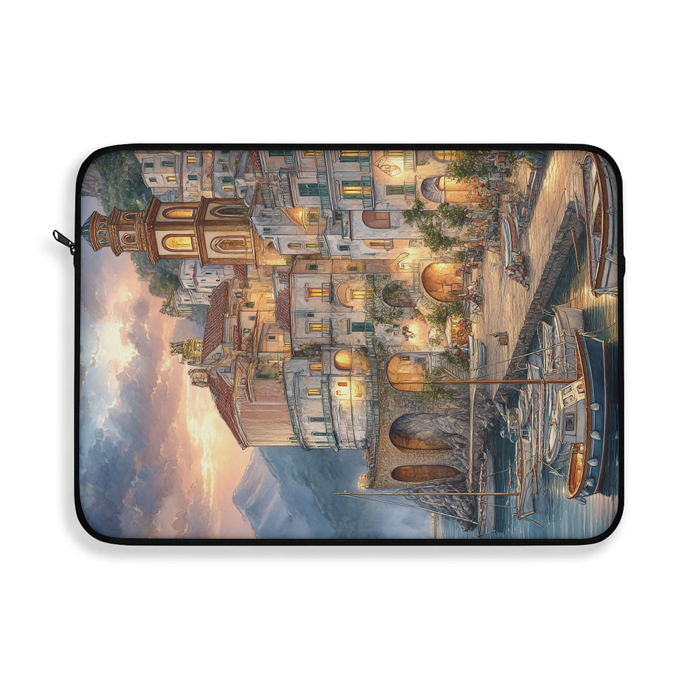 Thumbnail: Laptop Sleeve — Mediterranean Harbor Sunset Art Print