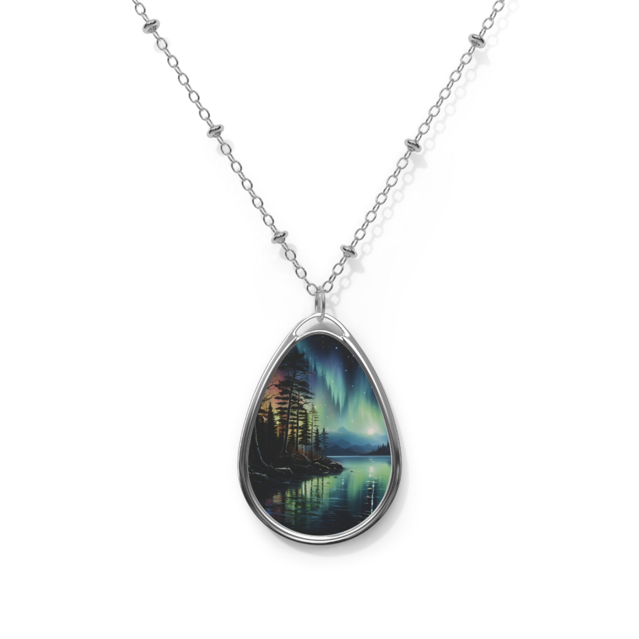 Northern Lights Teardrop Pendant Necklace, Aurora Borealis Pendant