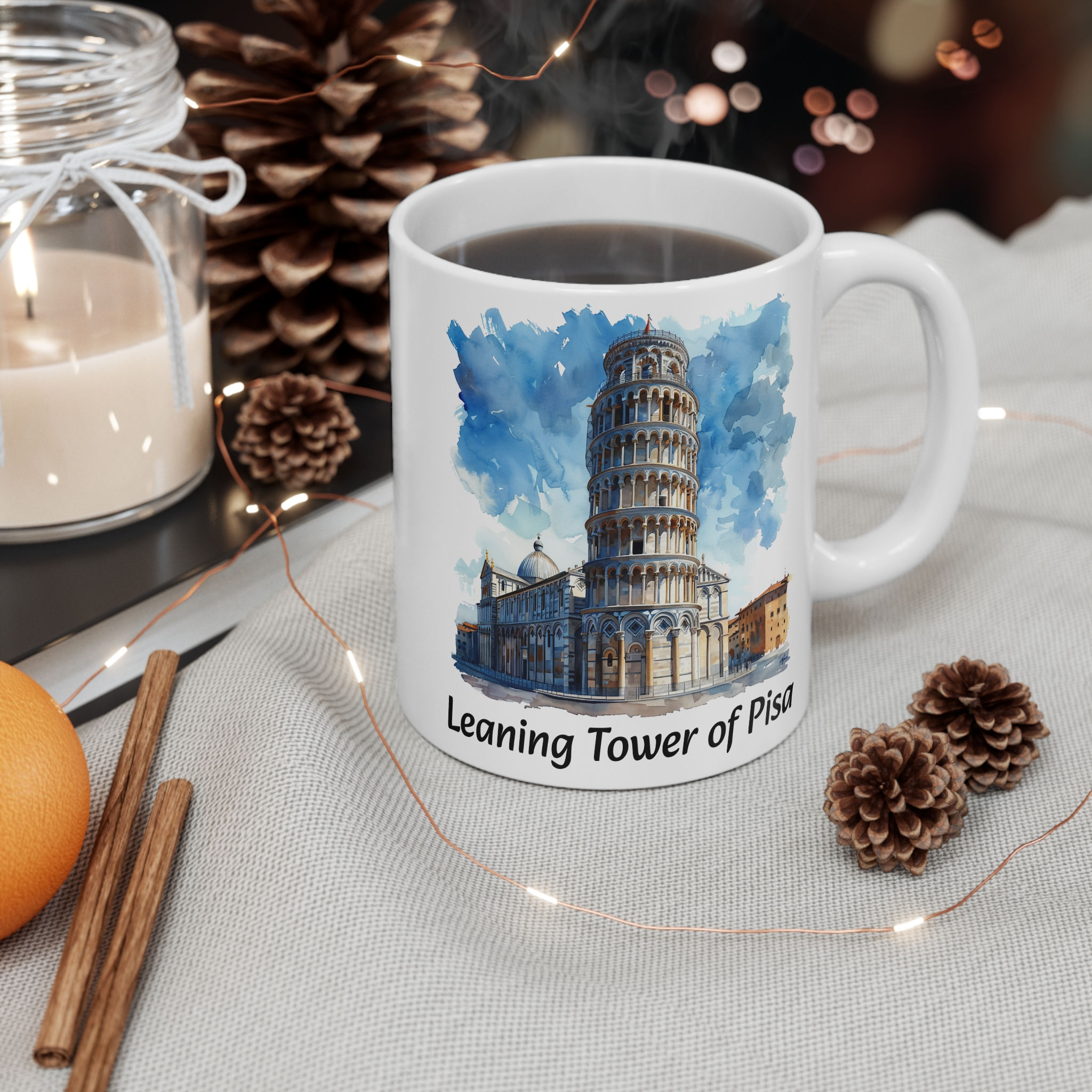 Leaning Tower of Pisa, Italy Sketch Mug — Vintage Cityscape Travel Coffee Cup