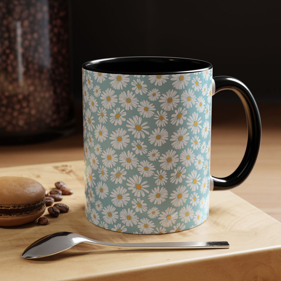 Thumbnail: Floral Pattern Ceramic Coffee Mug | Flower Design | Colorful Interior & Handle