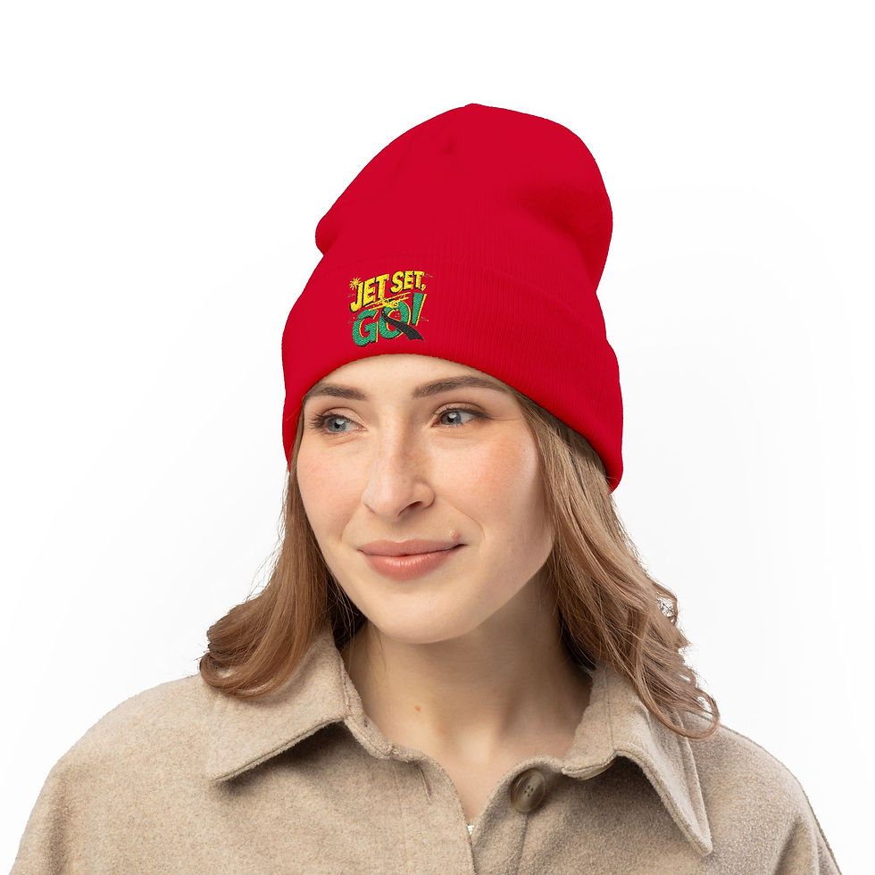Thumbnail: Travel-Themed Knit Beanie - Perfect for Adventurers, Winter Style