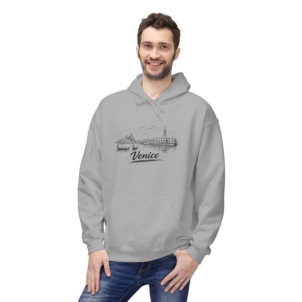 Thumbnail: Venice-Melun Skyline Hoodie — Minimal French Cityscape Pullover