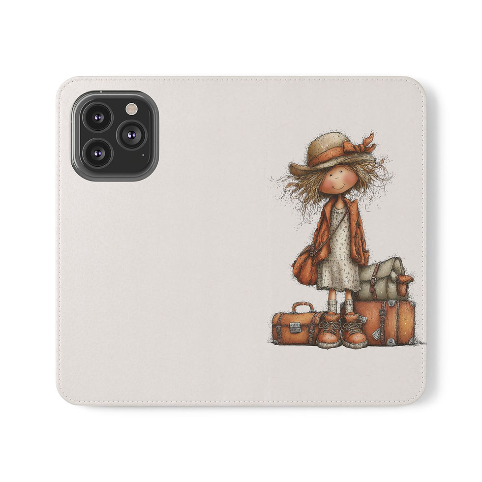Thumbnail: Phone Flip Case — Cute Vintage Backpack Design, Card Slots