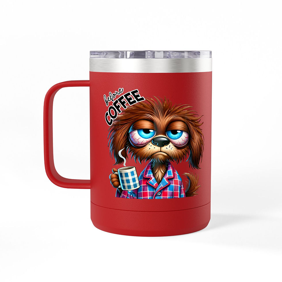 Thumbnail: Travel Mug -  Funny Coffee Tumbler 15oz | Happy Face on Front-Grumppy on Back