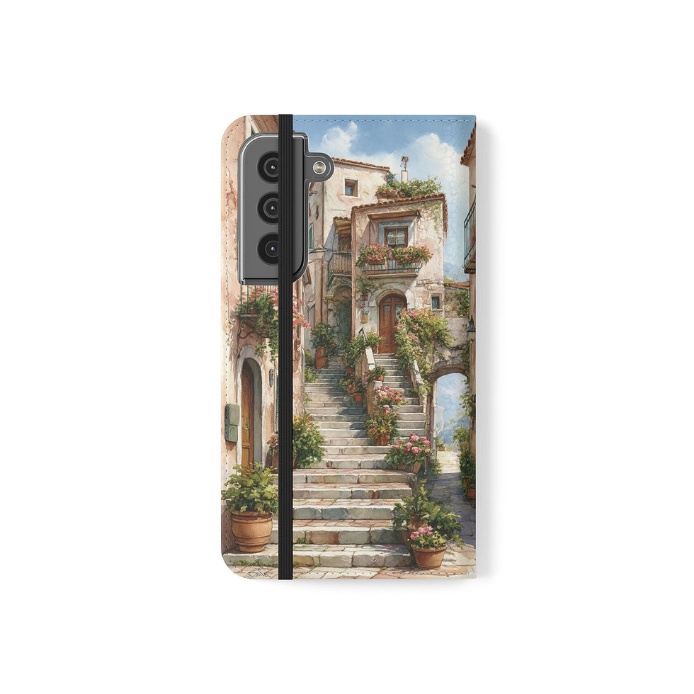 Thumbnail: Phone Flip Case — Cute Vintage Backpack Design, Card Slots