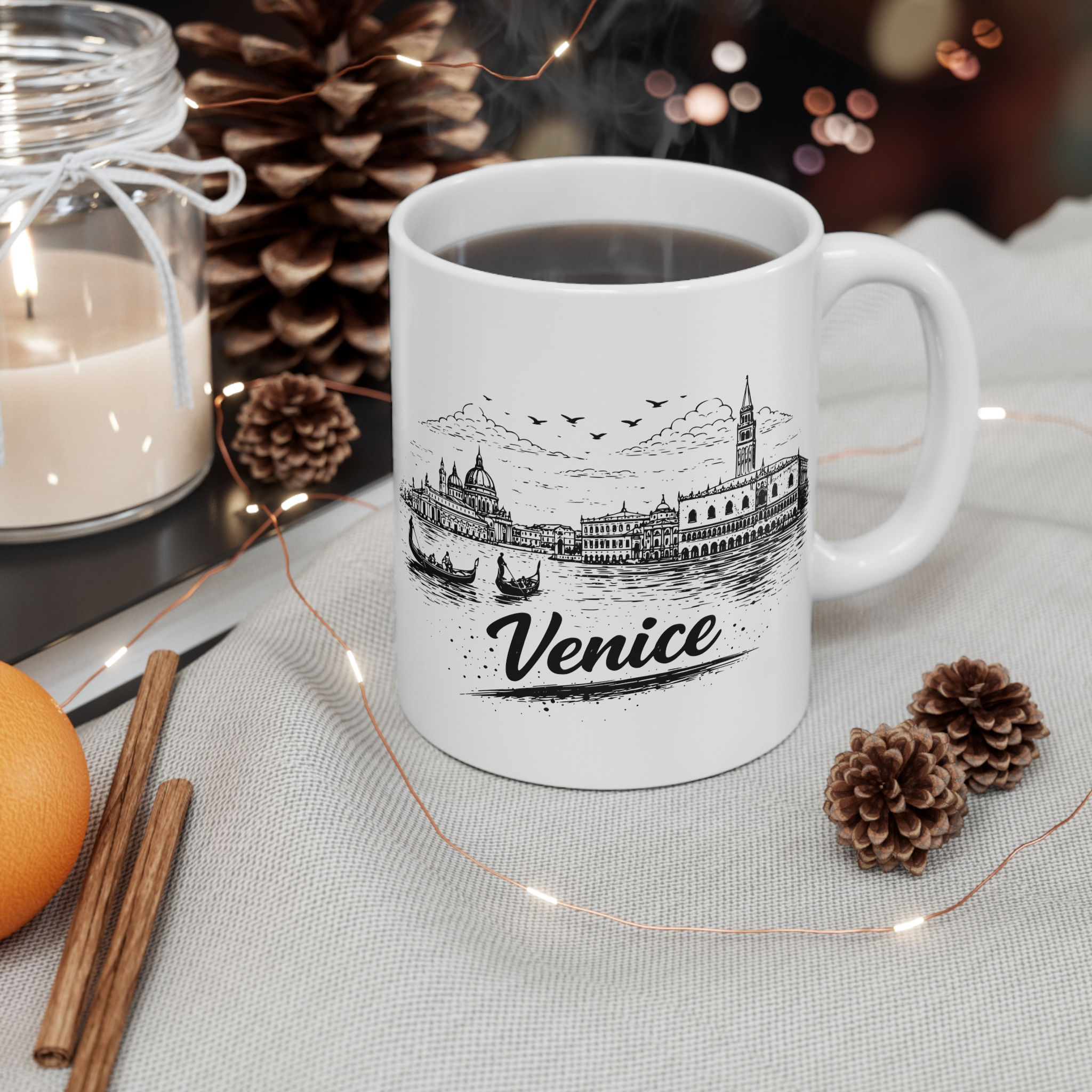 Venice Sketch Mug — Vintage Cityscape 11oz Travel Coffee Cup