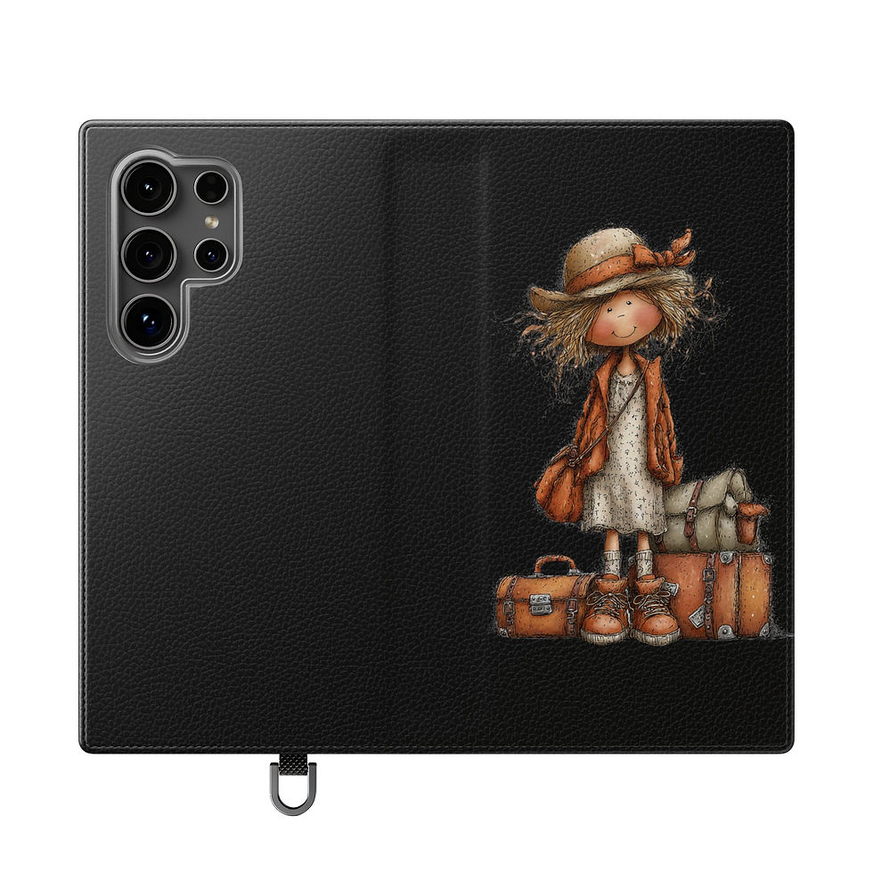Thumbnail: Phone Flip Case — Cute Vintage Backpack Design, Card Slots