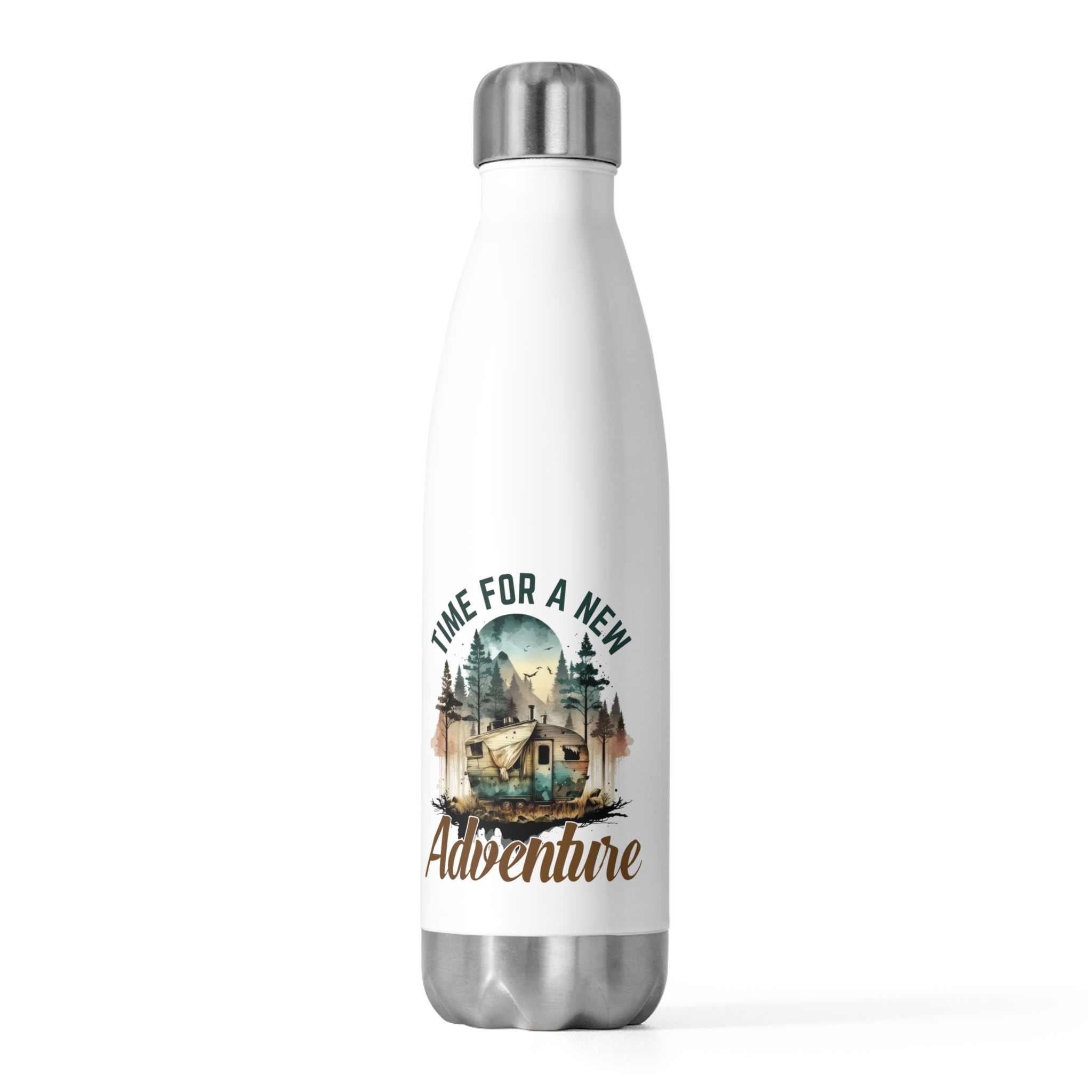 Travel-Themed 20oz Insulated Bottle | Cabin Forest Landscape