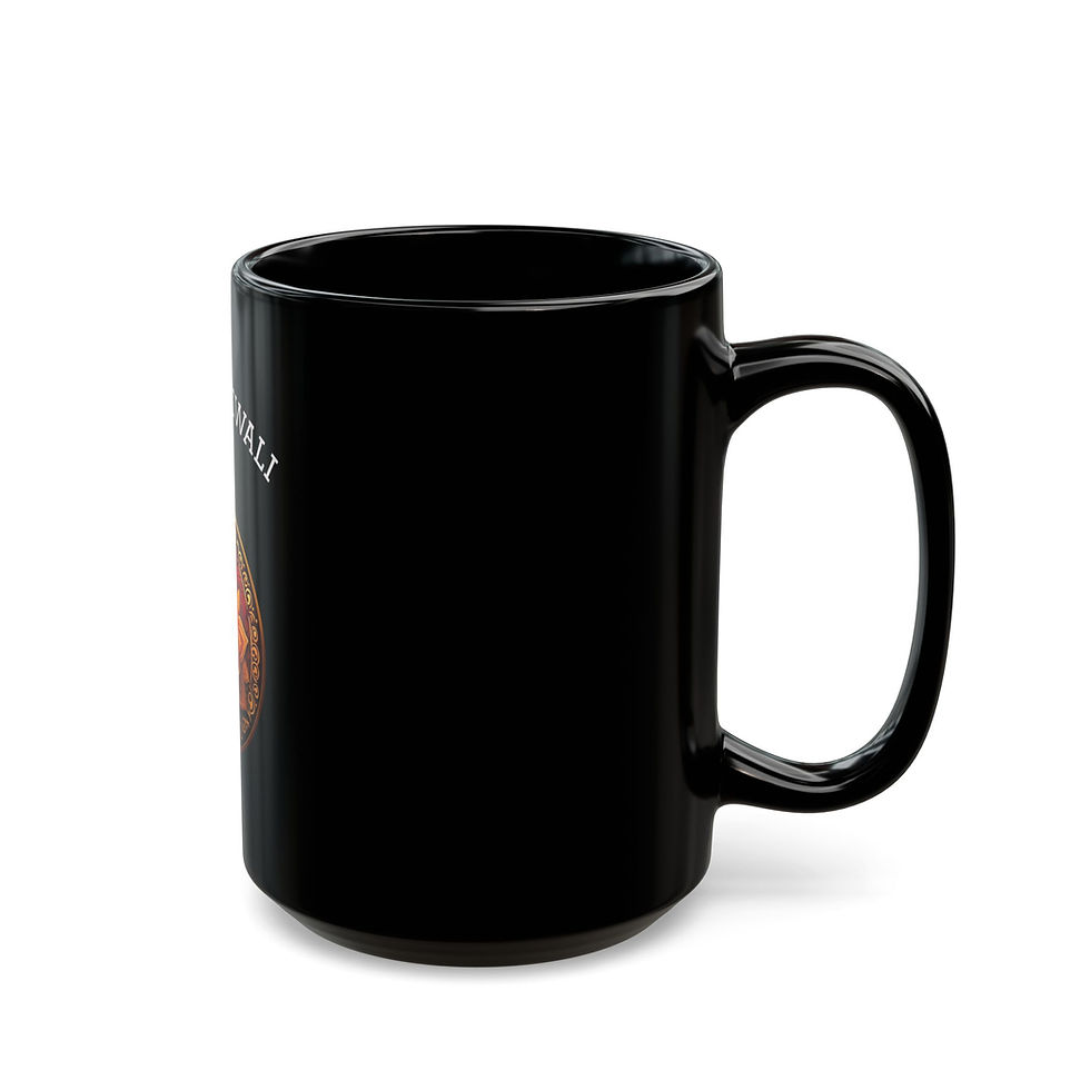 Thumbnail: Festive Black Mug with Colorful Floral Design, Unique Coffee Cup for Diwali