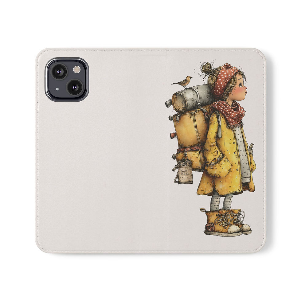 Thumbnail: Phone Flip Case — Cute Vintage Backpack Design, Card Slots