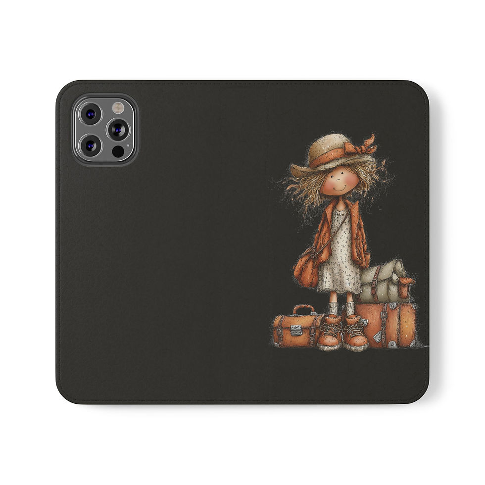 Thumbnail: Phone Flip Case — Cute Vintage Backpack Design, Card Slots