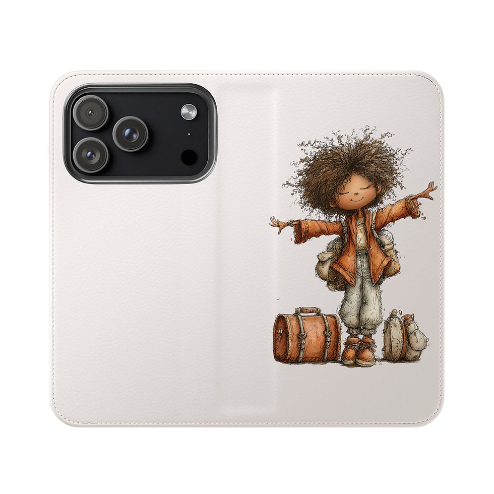 Thumbnail: Phone Flip Case — Cute Vintage Backpack Design, Card Slots