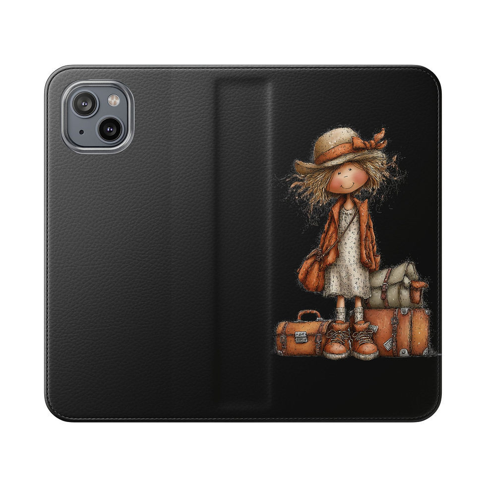 Thumbnail: Phone Flip Case — Cute Vintage Backpack Design, Card Slots