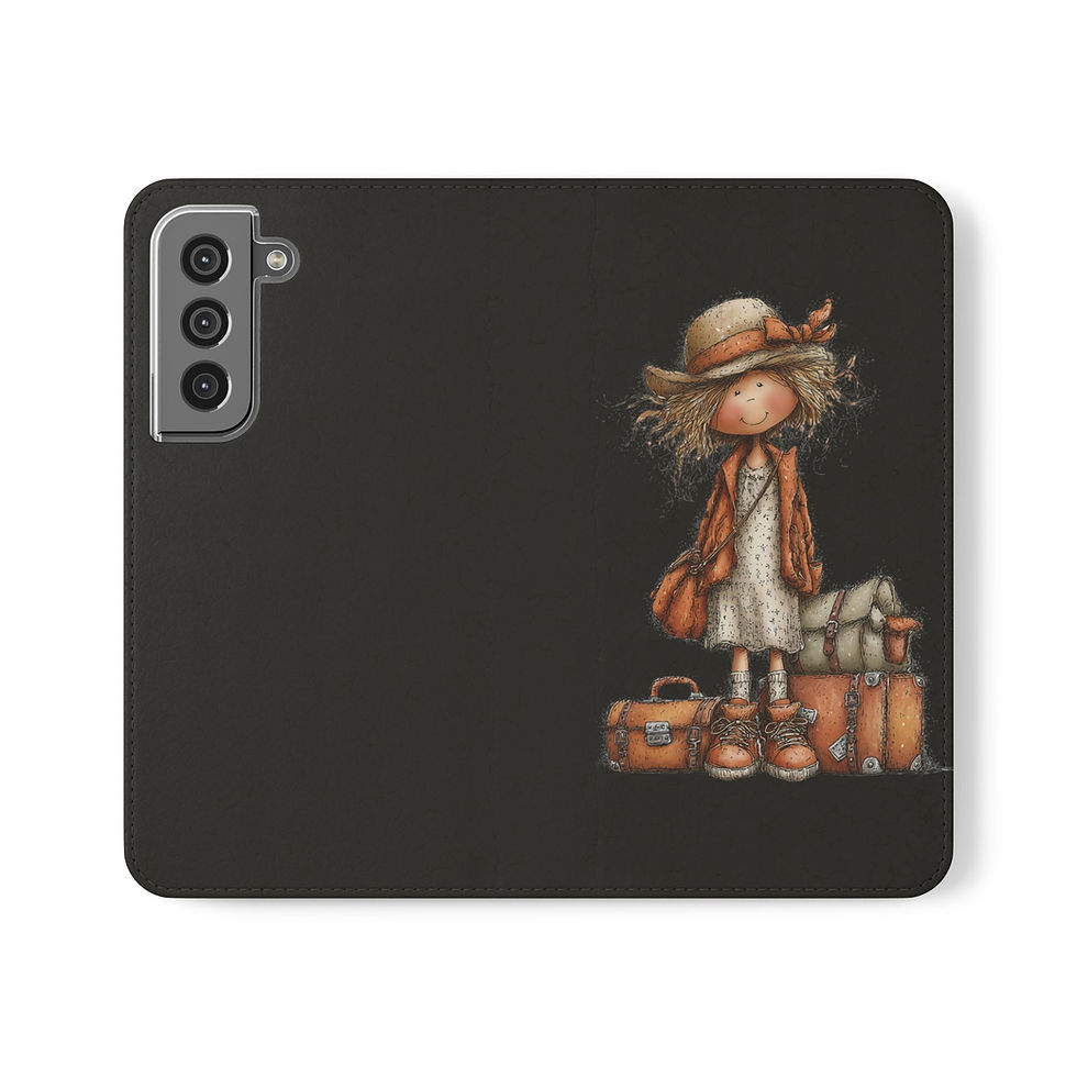 Thumbnail: Phone Flip Case — Cute Vintage Backpack Design, Card Slots