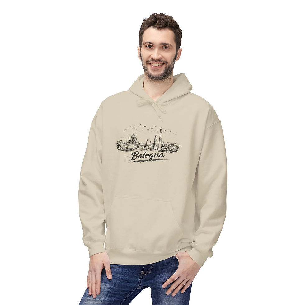 Thumbnail: Bologna-Melun Skyline Hoodie — Minimal French Cityscape Pullover