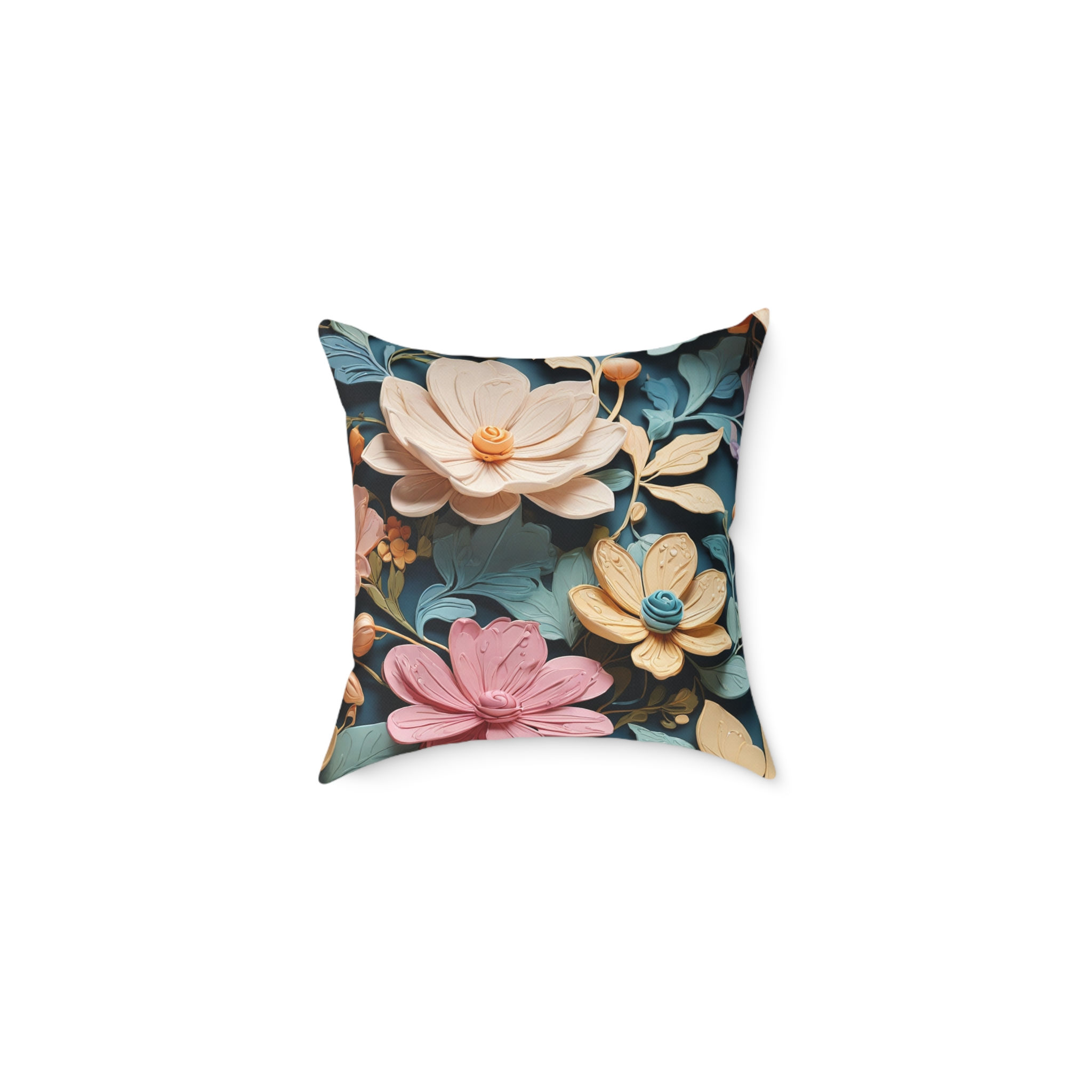 Vibrant Floral Square Poly Canvas Pillow, Decorative Cushion, Home Decor