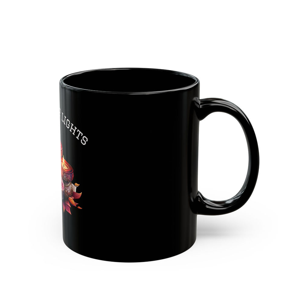 Thumbnail: Festive Black Mug with Colorful Floral Design, Unique Coffee Cup for Diwali