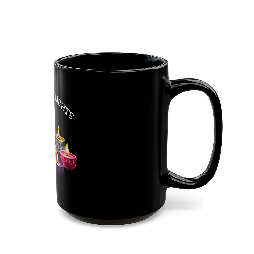 Thumbnail: Festive Black Mug with Colorful Floral Design, Unique Coffee Cup for Diwali