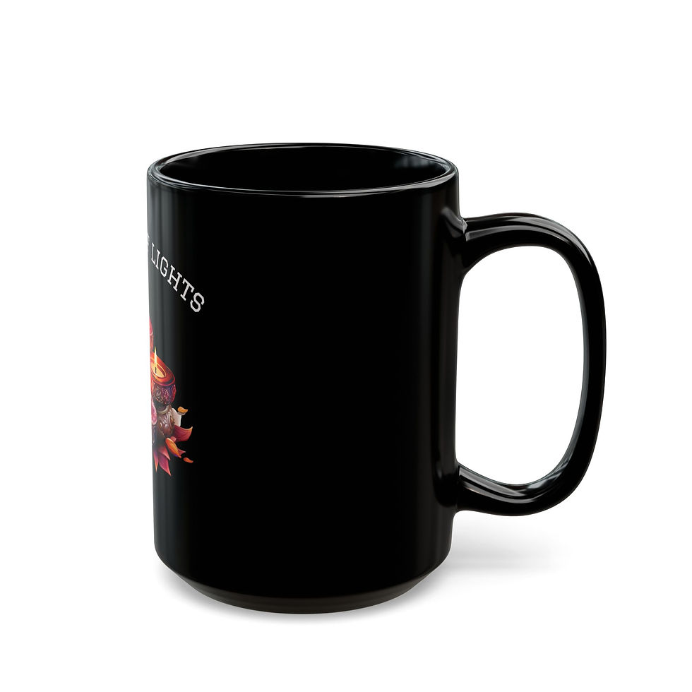 Thumbnail: Festive Black Mug with Colorful Floral Design, Unique Coffee Cup for Diwali