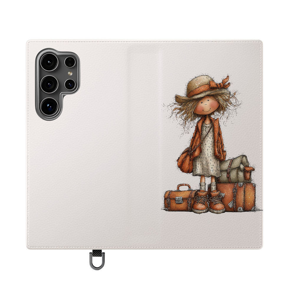 Thumbnail: Phone Flip Case — Cute Vintage Backpack Design, Card Slots