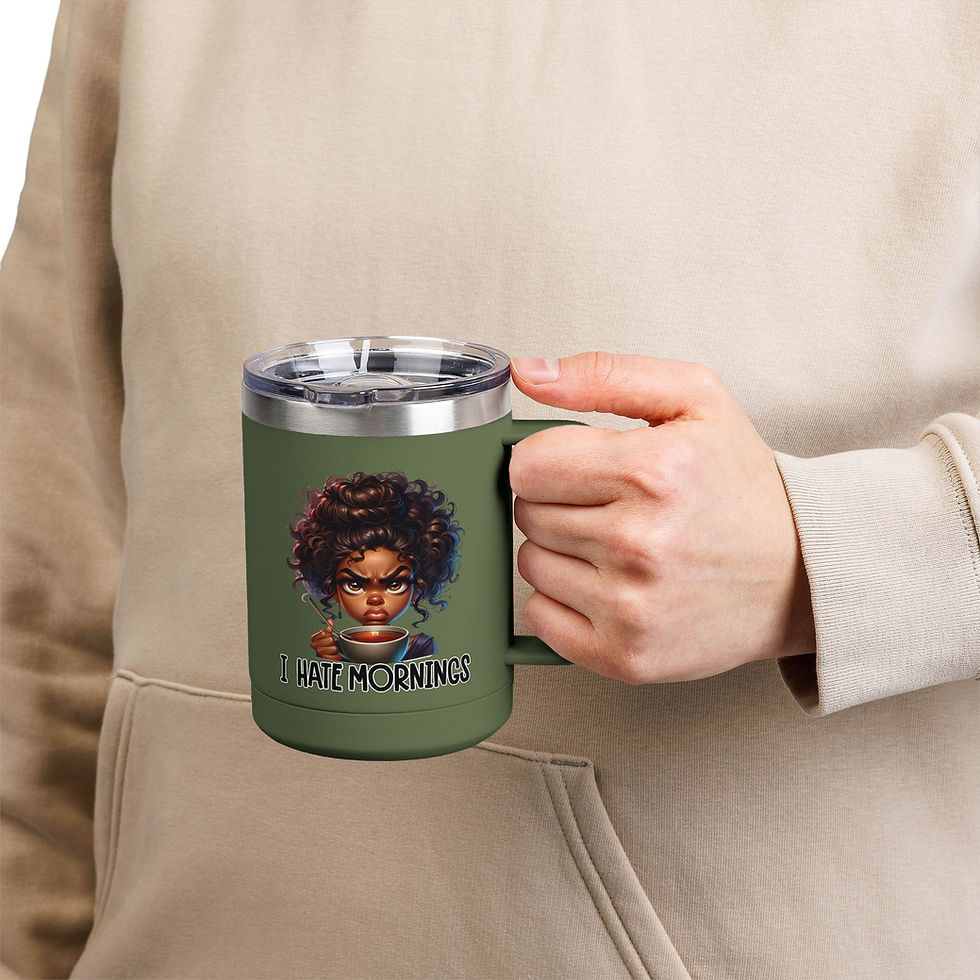 Thumbnail: Travel Mug -  Funny Coffee Tumbler 15oz | Happy Face on Front-Grumppy on Back
