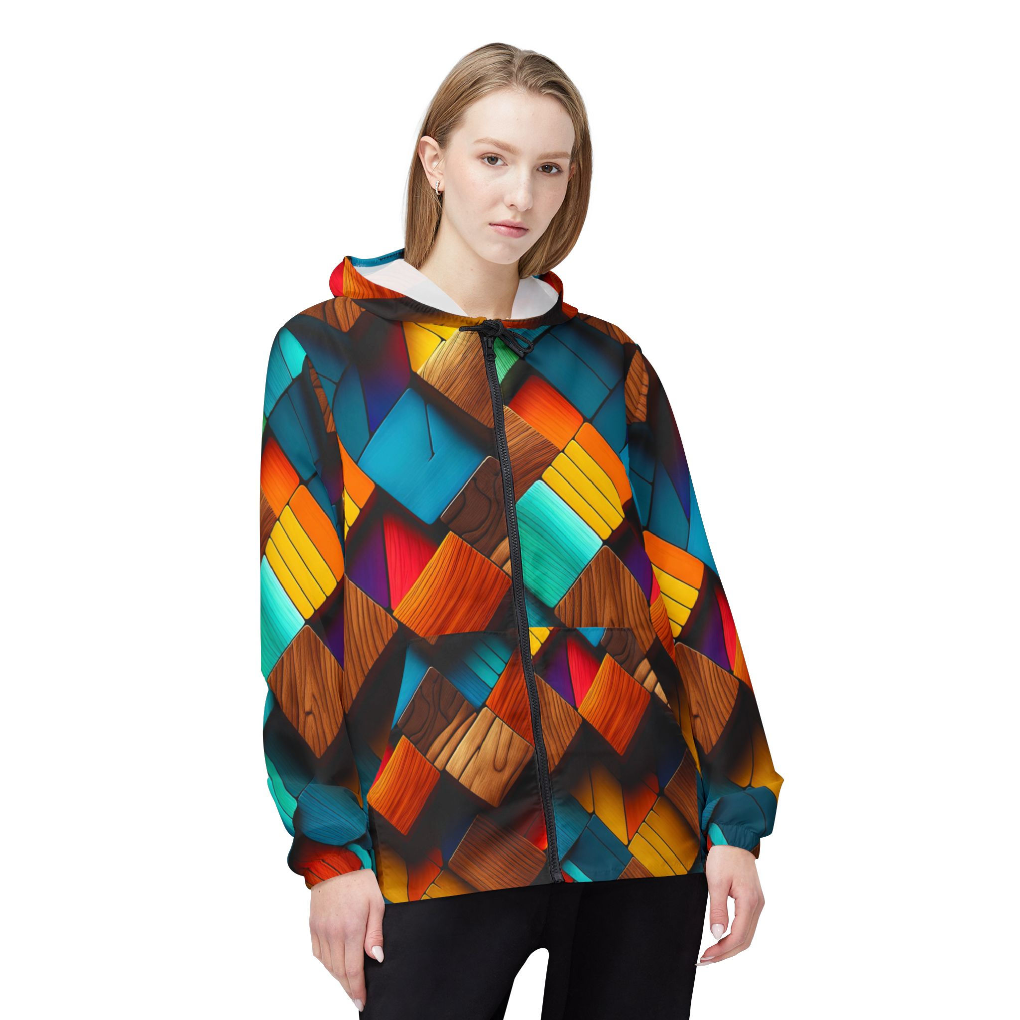 Colorful Geometric Windbreaker Jacket, Outdoor Jacket, Women’s and Men’s Fashion