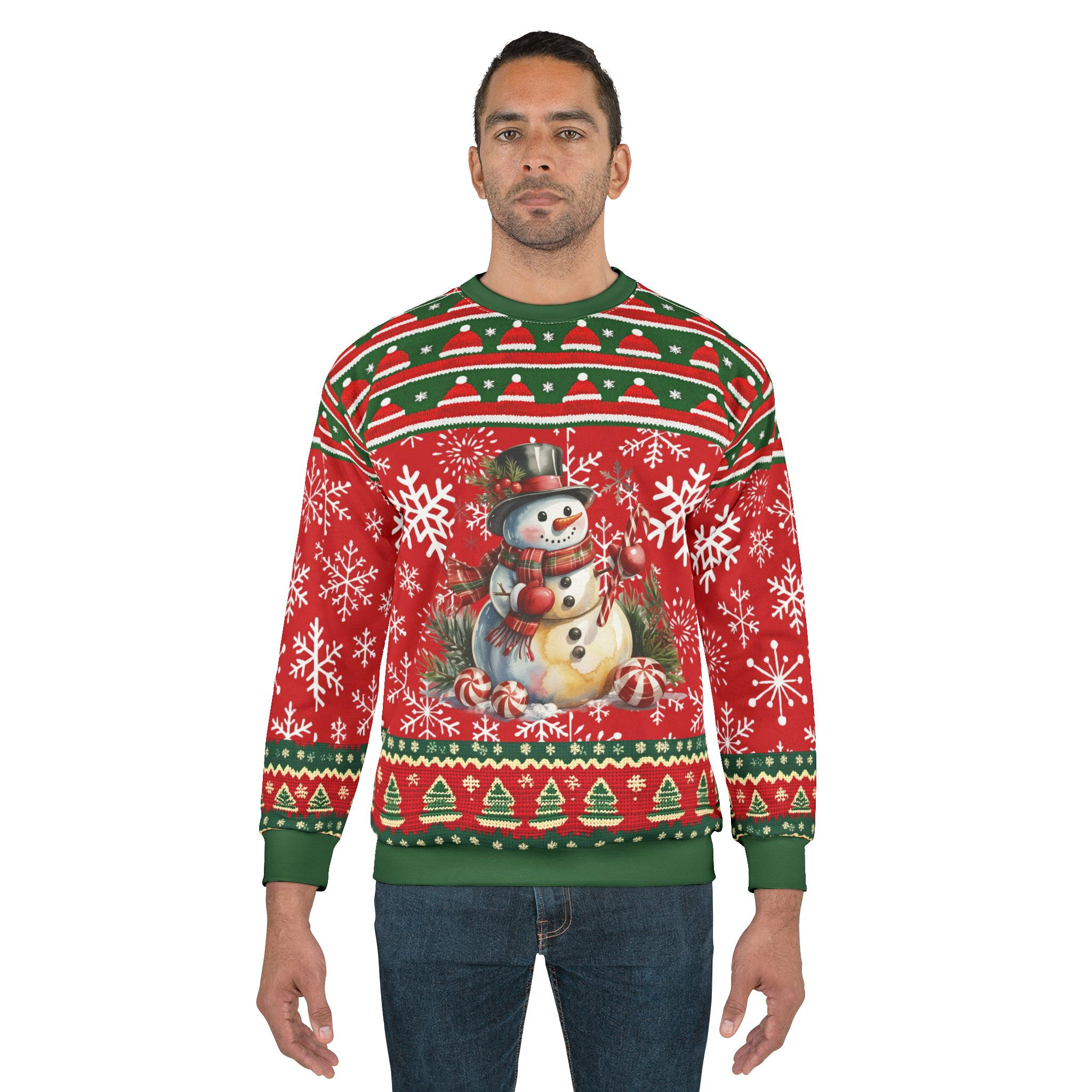 Snowman Ugly Sweatshirt — Festive Christmas All-Over Print Sweater