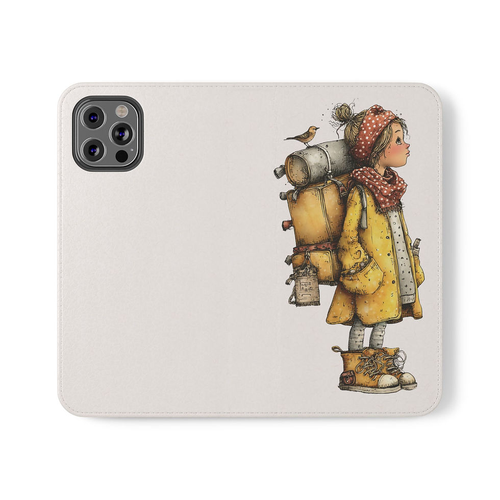 Thumbnail: Phone Flip Case — Cute Vintage Backpack Design, Card Slots