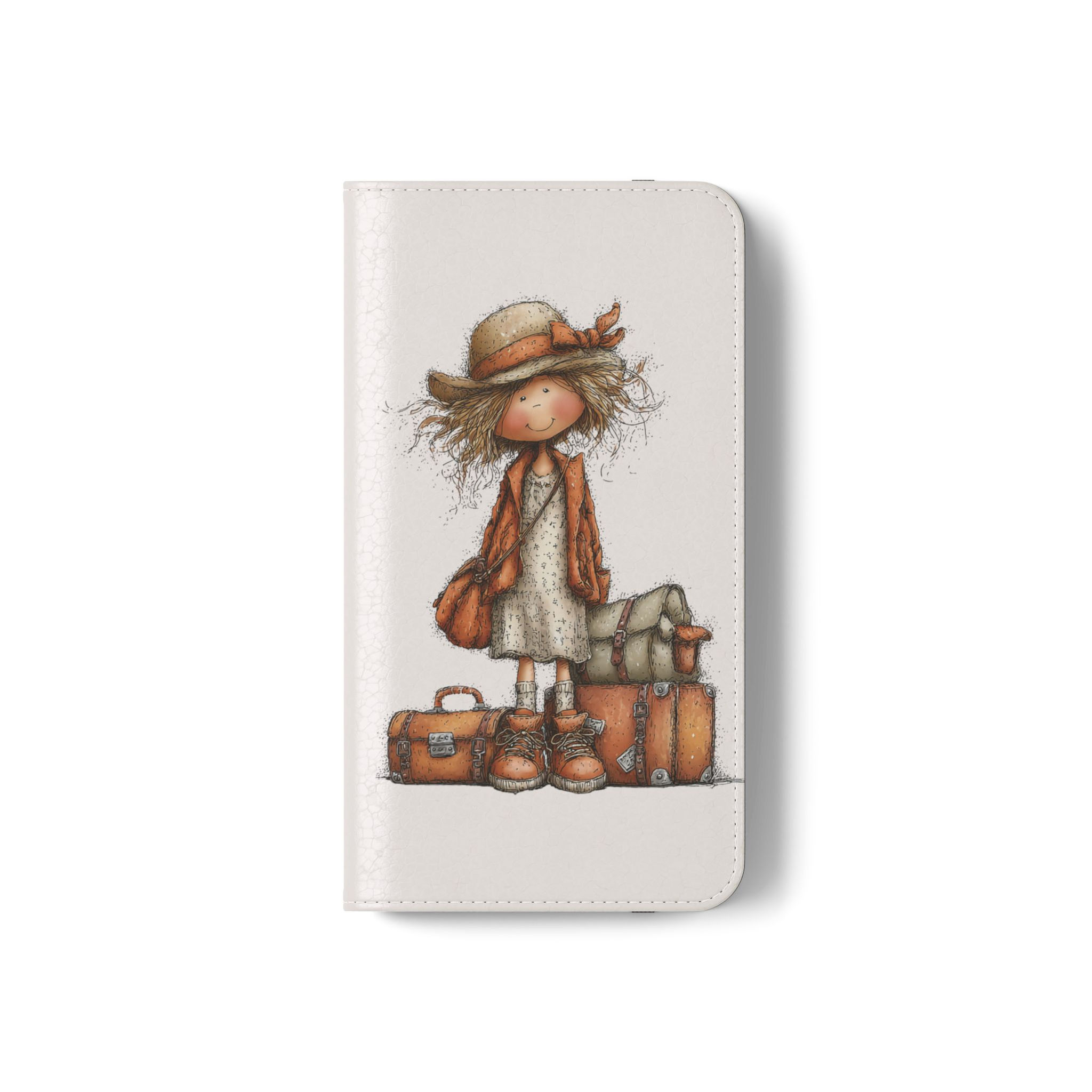 Phone Flip Case — Cute Vintage Backpack Design, Card Slots