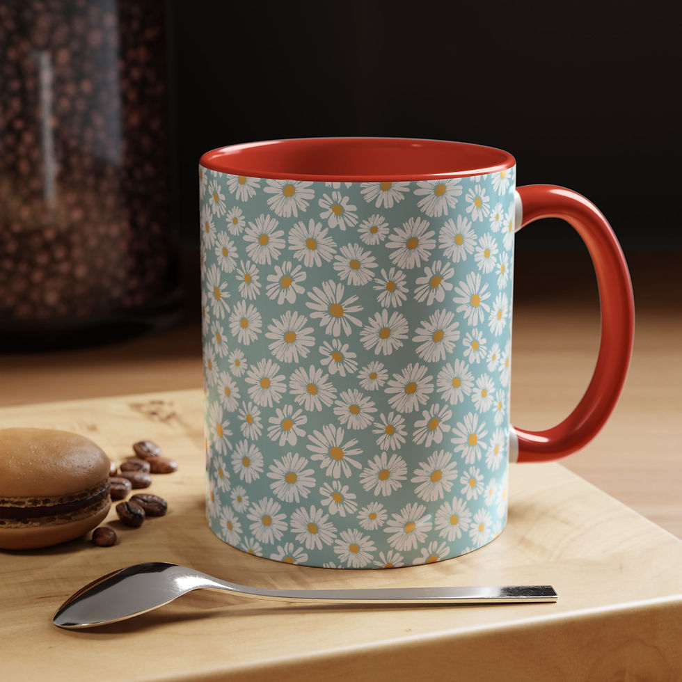 Thumbnail: Floral Pattern Ceramic Coffee Mug | Flower Design | Colorful Interior & Handle