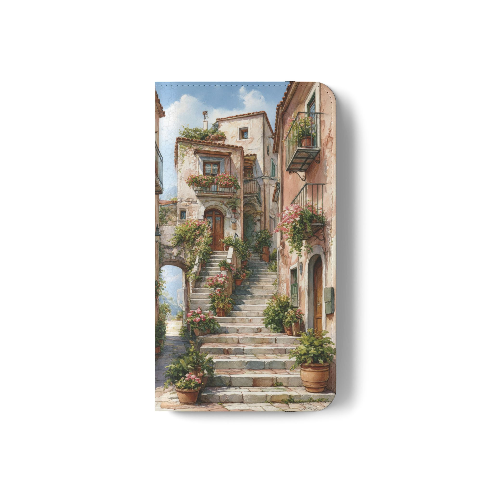 Phone Flip Case — Cute Vintage Backpack Design, Card Slots