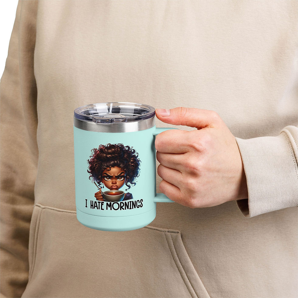 Thumbnail: Travel Mug -  Funny Coffee Tumbler 15oz | Happy Face on Front-Grumppy on Back