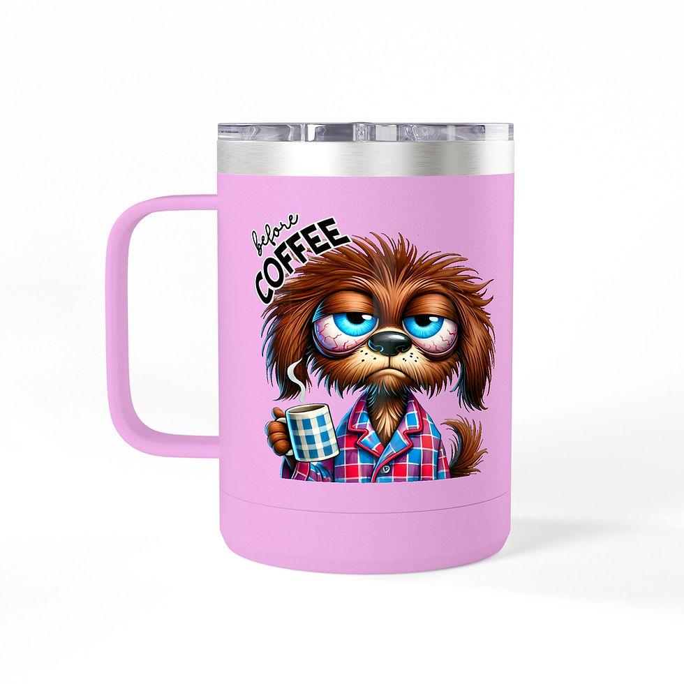 Thumbnail: Travel Mug -  Funny Coffee Tumbler 15oz | Happy Face on Front-Grumppy on Back
