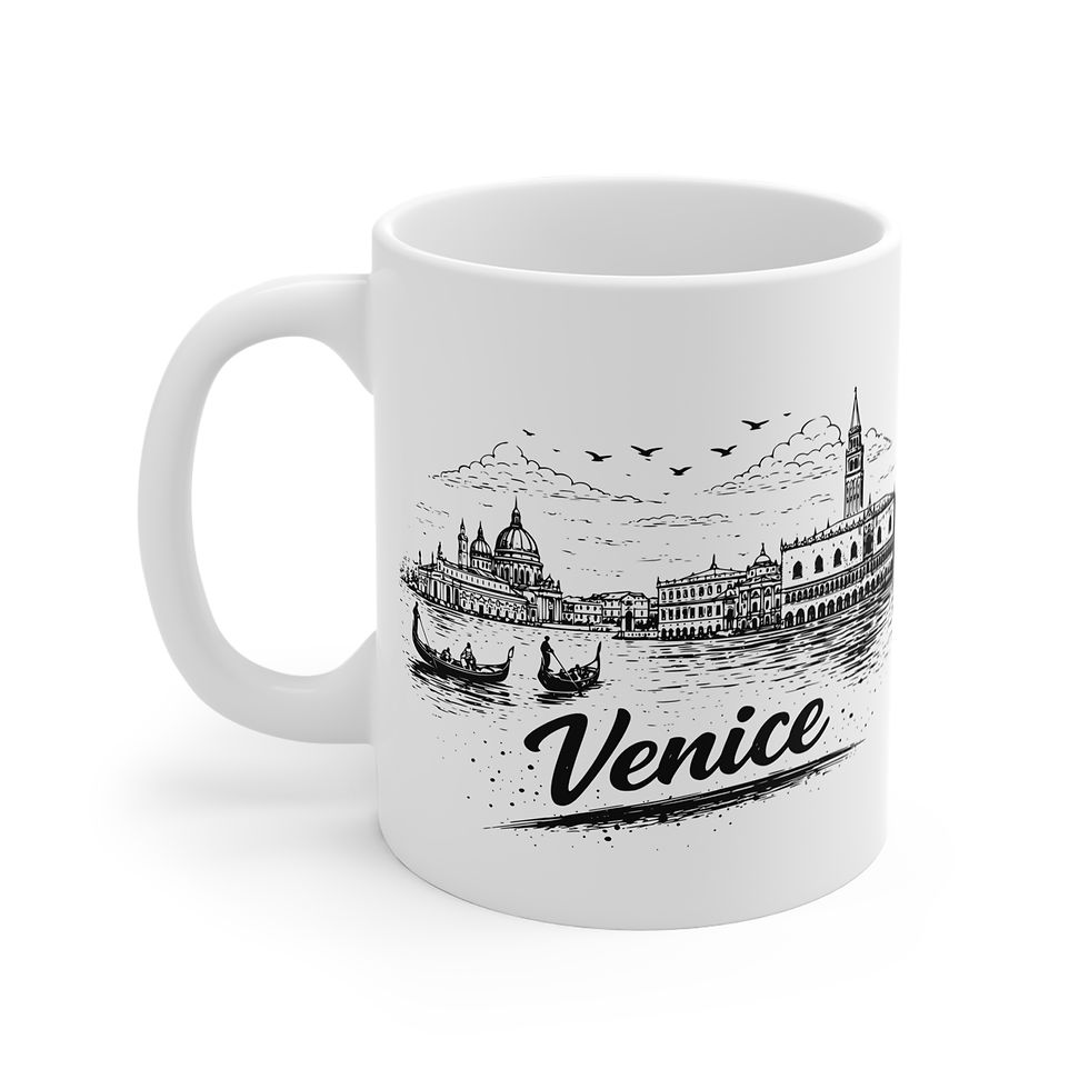 Thumbnail: Venice Sketch Mug — Vintage Cityscape 11oz Travel Coffee Cup