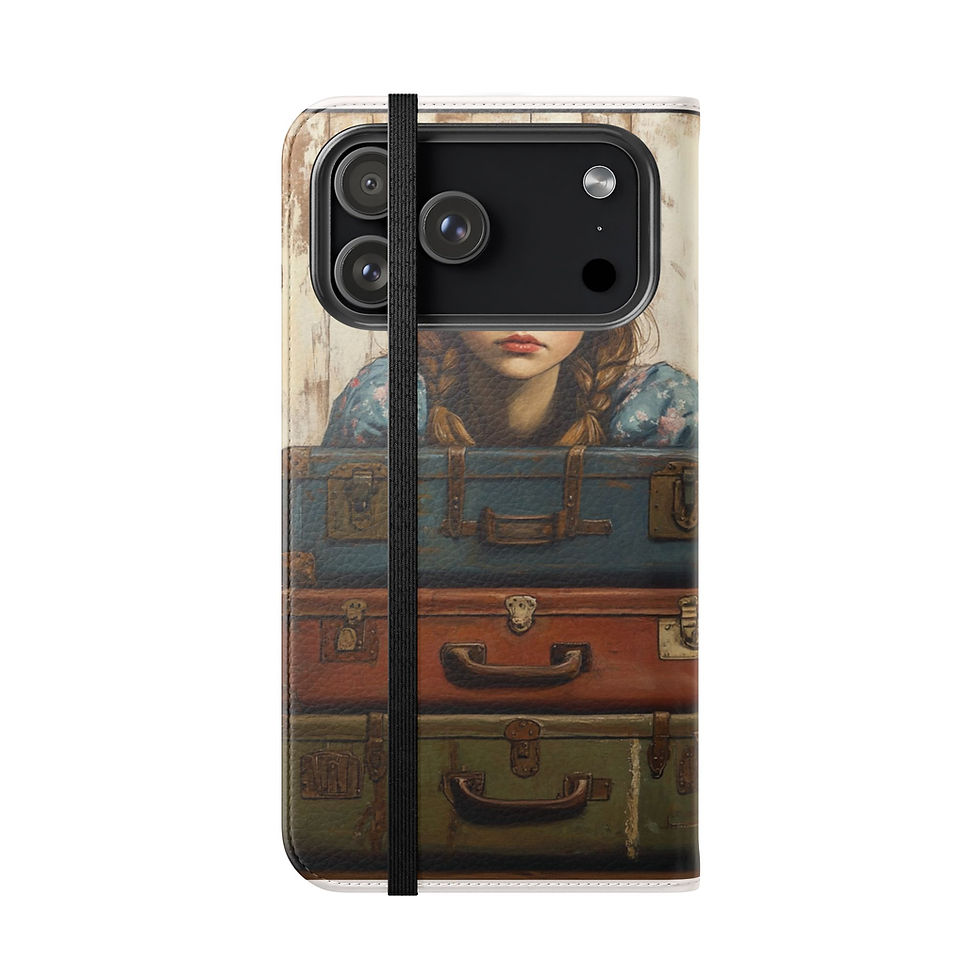 Thumbnail: Flip Case — Cute Vintage Backpack Design, Card Slots