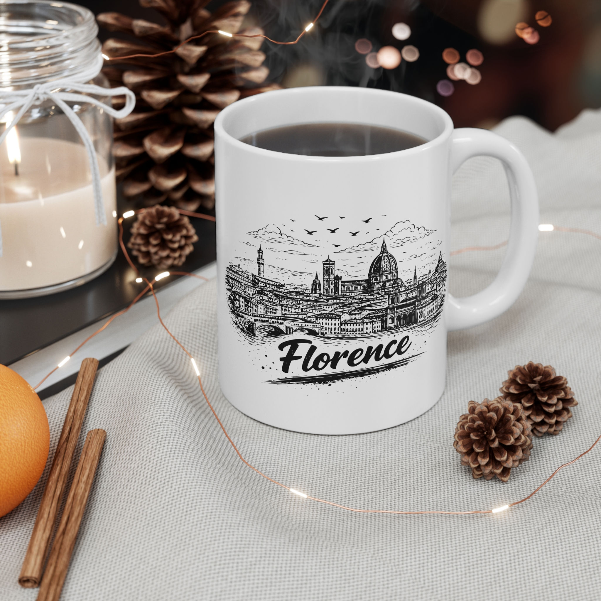 Florence Sketch Mug — Vintage Cityscape 11oz Travel Coffee Cup